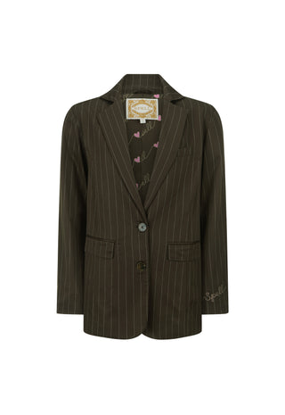 a-dark-brown-pinstripe-blazer-with-a-single-button-closure-displayed-on-a-clean-white-background-the-brand-label-spegli-is-visible-on-the-inner-neck-tag-and-embroidered-on-the-lower-right-sleeve