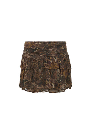 a-ruffled-tiered-mini-skirt-with-an-all-over-camouflage-pattern-in-shades-of-brown-beige-and-black-shown-against-a-plain-white-background