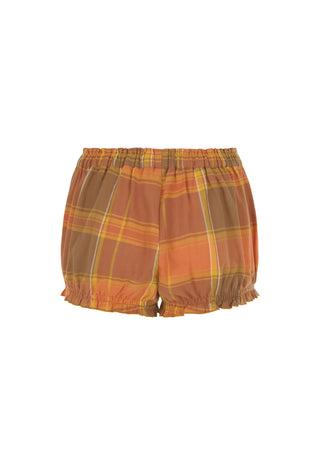 plaid-shorts-in-a-warm-autumn-palette-of-orange-brown-and-yellow-featuring-an-elastic-waistband-and-ruffled-trim-at-the-leg-hems